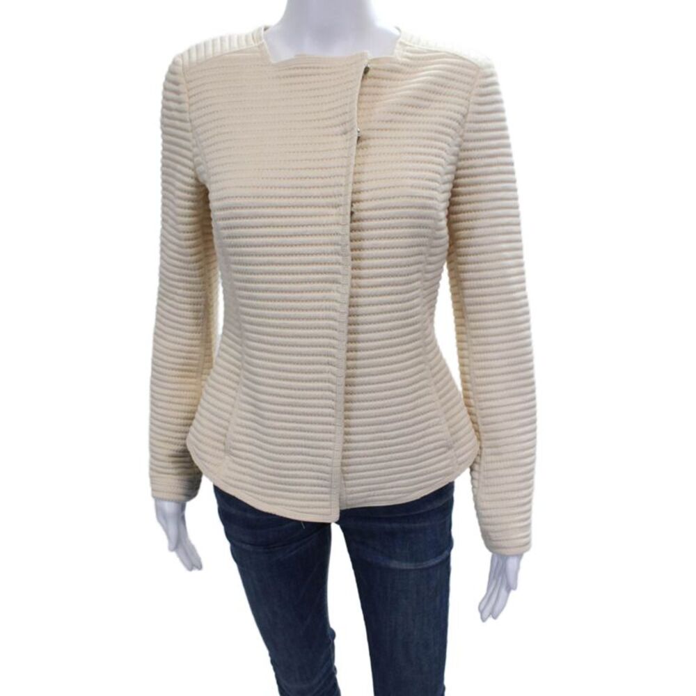 Worth Womens Quilted Jacket Ivory Nylon Button Long Sleeve Size 4
